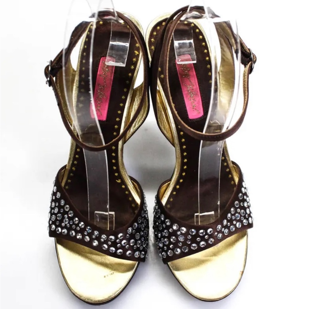 Betsey Johnson Womens Rhinestone Embellished Ankle Strapped Heels Brown Size 8